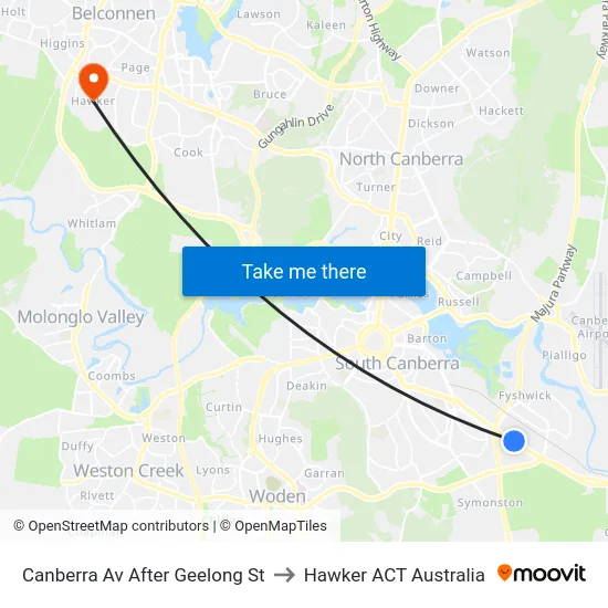 Canberra Av After Geelong St to Hawker ACT Australia map