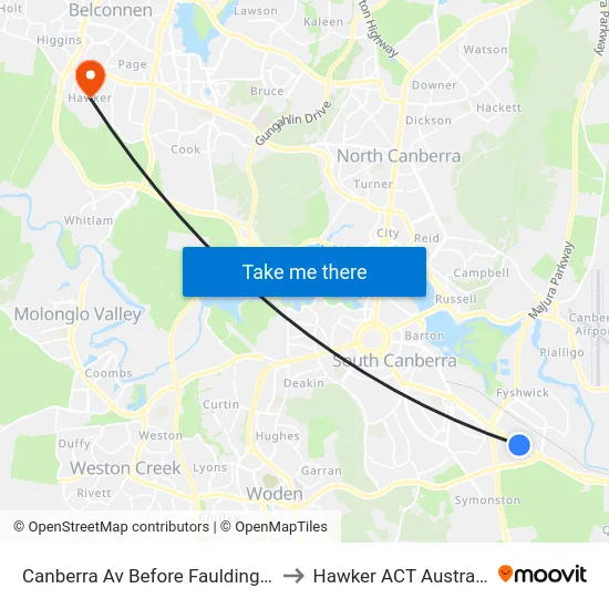 Canberra Av Before Faulding St to Hawker ACT Australia map