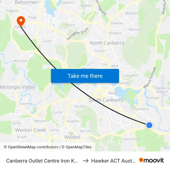 Canberra Outlet Centre Iron Knob St to Hawker ACT Australia map