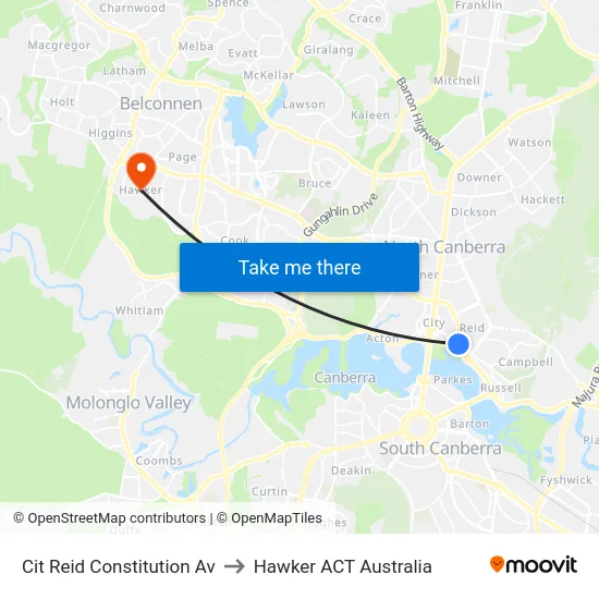 Cit Reid Constitution Av to Hawker ACT Australia map