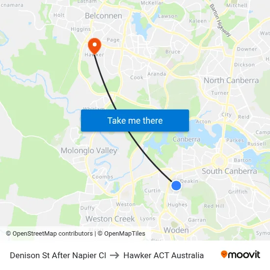 Denison St After Napier Cl to Hawker ACT Australia map