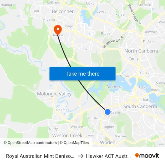 Royal Australian Mint Denison St to Hawker ACT Australia map
