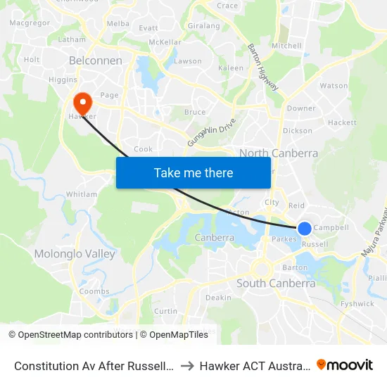 Constitution Av After Russell Dr to Hawker ACT Australia map