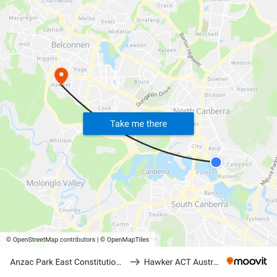 Anzac Park East Constitution Av to Hawker ACT Australia map
