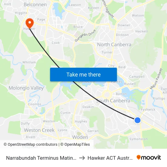 Narrabundah Terminus Matina St to Hawker ACT Australia map
