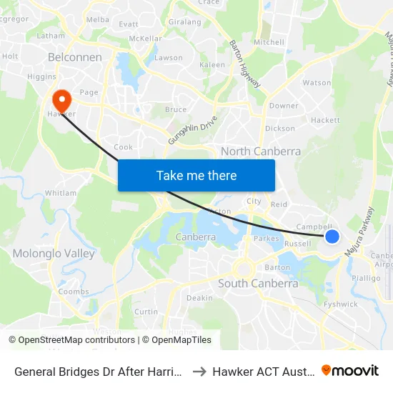 General Bridges Dr After Harrison Rd to Hawker ACT Australia map