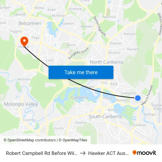Robert Campbell Rd Before Wilton Rd to Hawker ACT Australia map