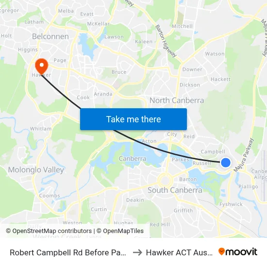 Robert Campbell Rd Before Parnell Rd to Hawker ACT Australia map