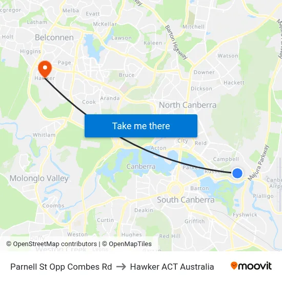 Parnell St Opp Combes Rd to Hawker ACT Australia map