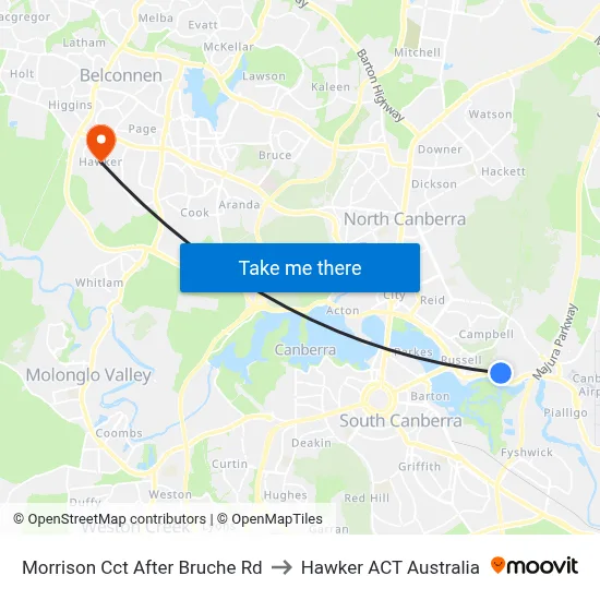 Morrison Cct After Bruche Rd to Hawker ACT Australia map