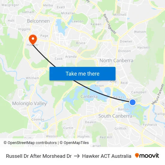 Russell Dr After Morshead Dr to Hawker ACT Australia map