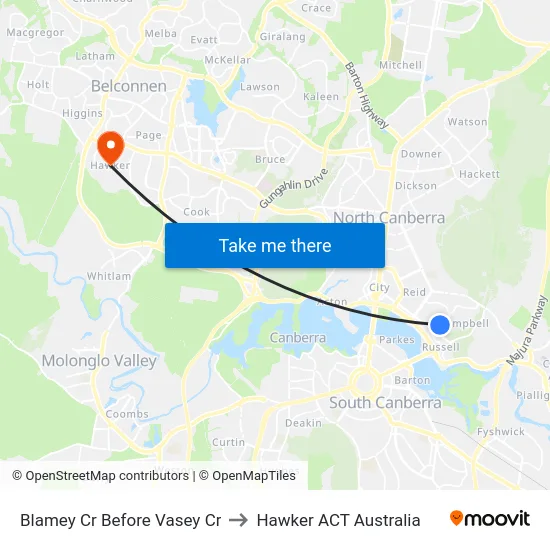 Blamey Cr Before Vasey Cr to Hawker ACT Australia map