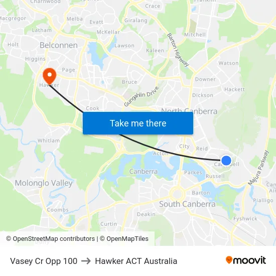 Vasey Cr Opp 100 to Hawker ACT Australia map
