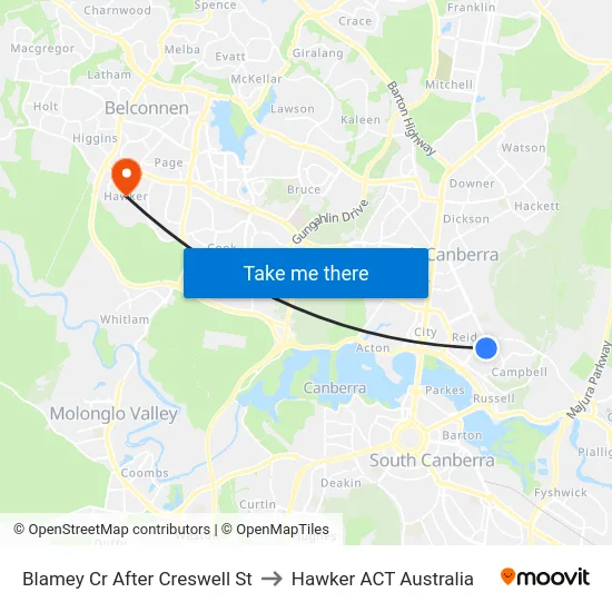 Blamey Cr After Creswell St to Hawker ACT Australia map