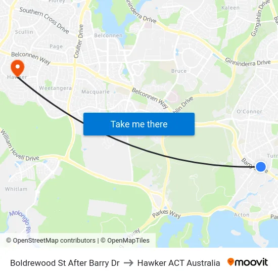 Boldrewood St After Barry Dr to Hawker ACT Australia map
