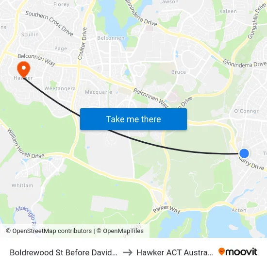 Boldrewood St Before David St to Hawker ACT Australia map