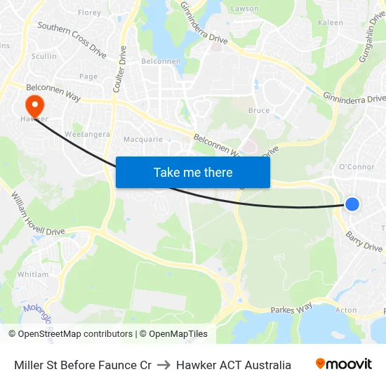 Miller St Before Faunce Cr to Hawker ACT Australia map