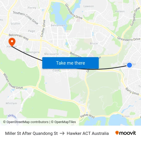 Miller St After Quandong St to Hawker ACT Australia map
