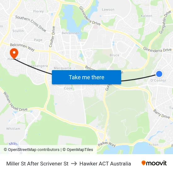 Miller St After Scrivener St to Hawker ACT Australia map