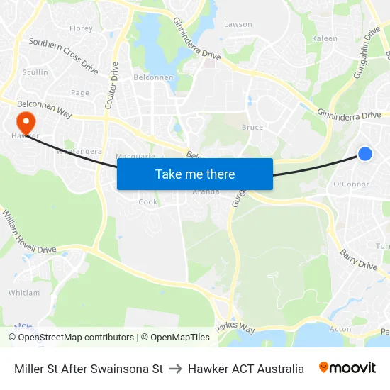 Miller St After Swainsona St to Hawker ACT Australia map