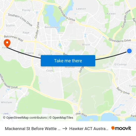 Mackennal St Before Wattle St to Hawker ACT Australia map