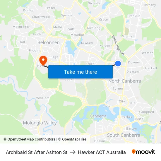 Archibald St After Ashton St to Hawker ACT Australia map