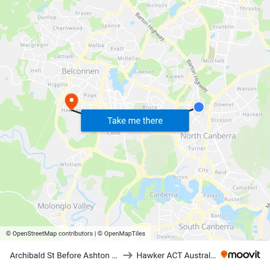 Archibald St Before Ashton St to Hawker ACT Australia map