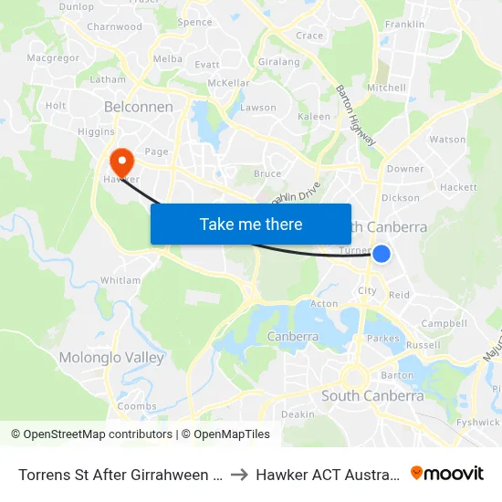 Torrens St After Girrahween St to Hawker ACT Australia map