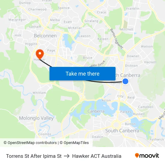 Torrens St After Ipima St to Hawker ACT Australia map