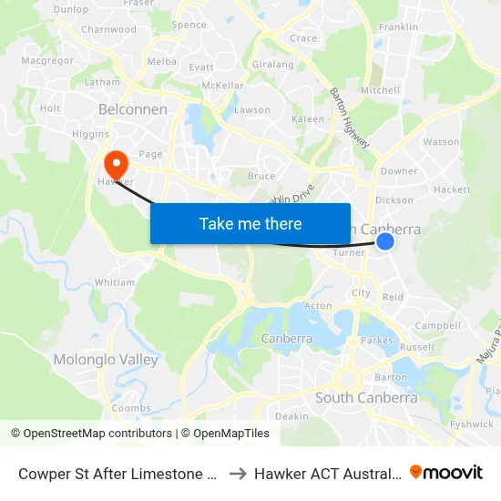 Cowper St After Limestone Av to Hawker ACT Australia map