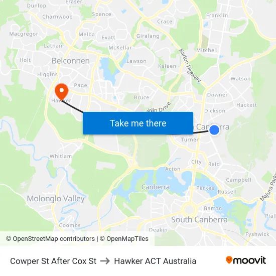 Cowper St After Cox St to Hawker ACT Australia map
