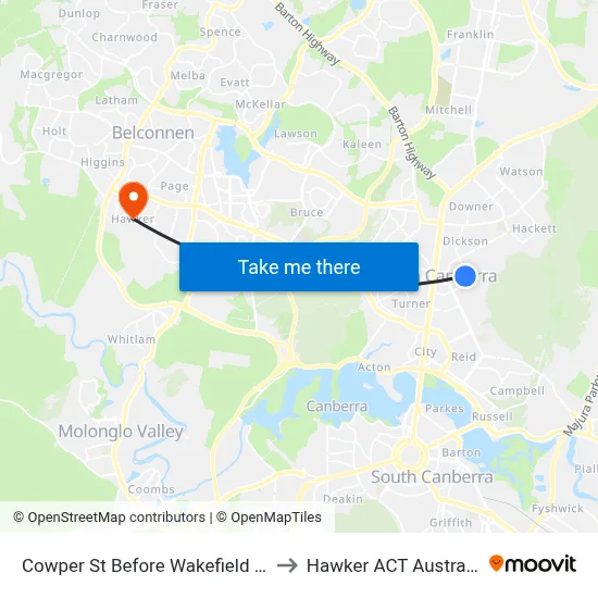 Cowper St Before Wakefield Av to Hawker ACT Australia map