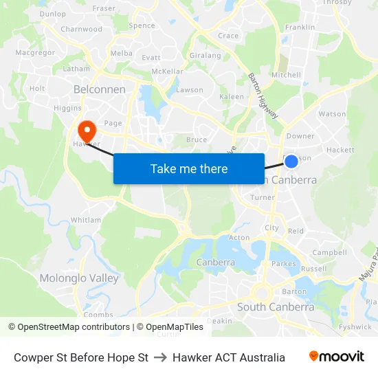 Cowper St Before Hope St to Hawker ACT Australia map