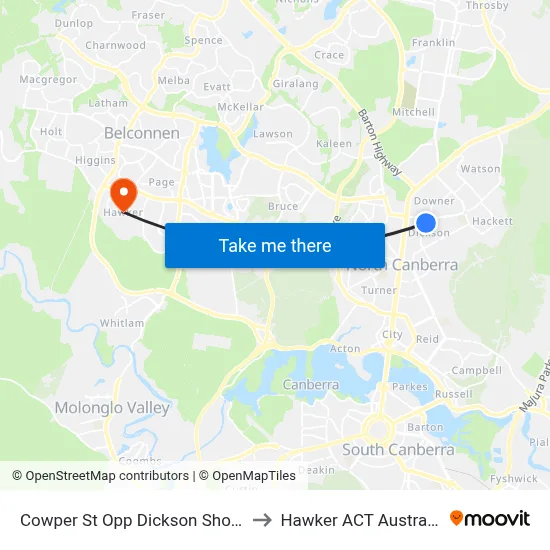 Cowper St Opp Dickson Shops to Hawker ACT Australia map