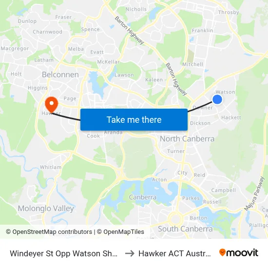 Windeyer St Opp Watson Shops to Hawker ACT Australia map