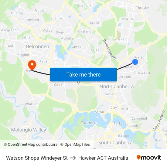 Watson Shops Windeyer St to Hawker ACT Australia map