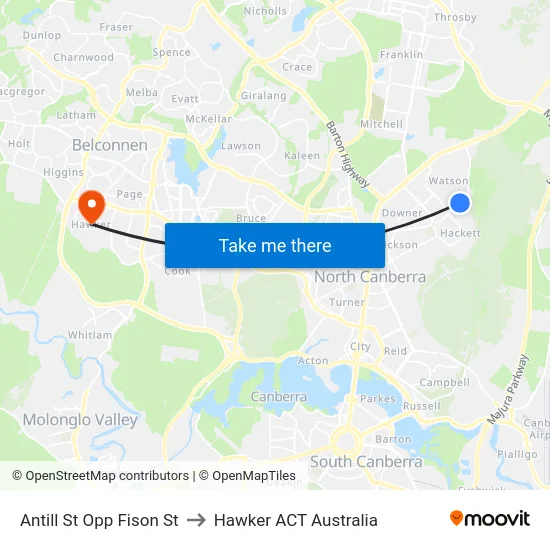 Antill St Opp Fison St to Hawker ACT Australia map