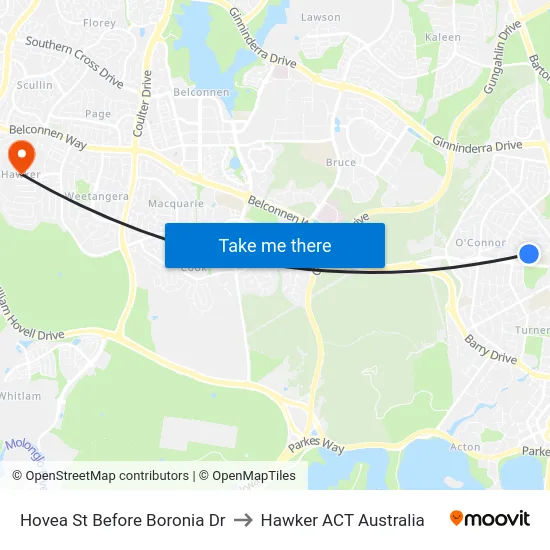 Hovea St Before Boronia Dr to Hawker ACT Australia map