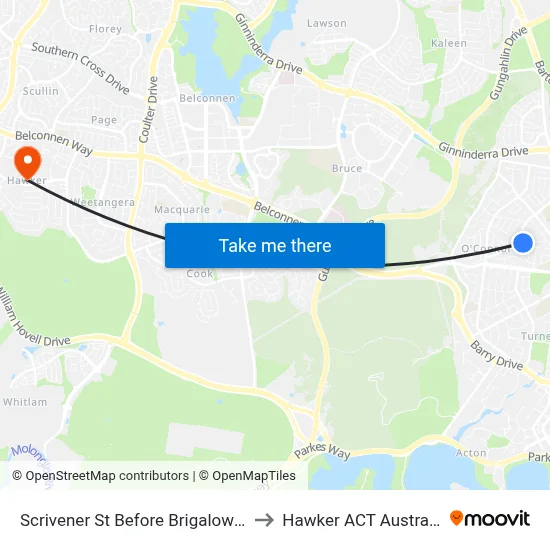 Scrivener St Before Brigalow St to Hawker ACT Australia map