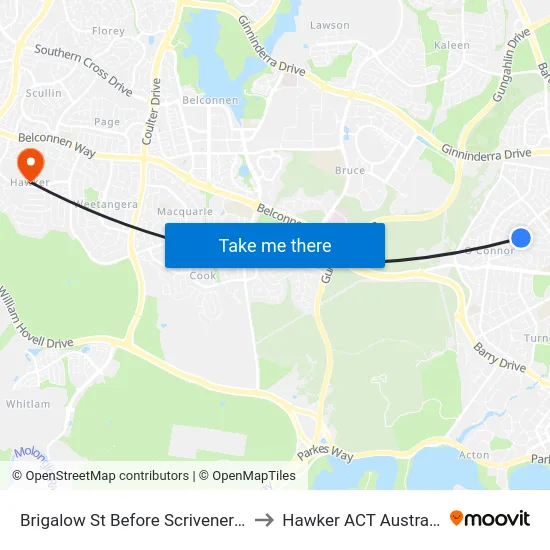 Brigalow St Before Scrivener St to Hawker ACT Australia map
