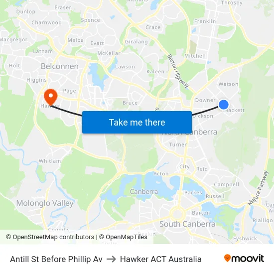 Antill St Before Phillip Av to Hawker ACT Australia map