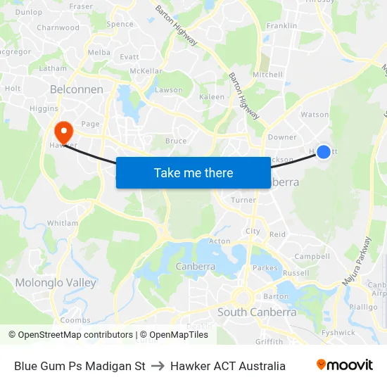 Blue Gum Ps Madigan St to Hawker ACT Australia map