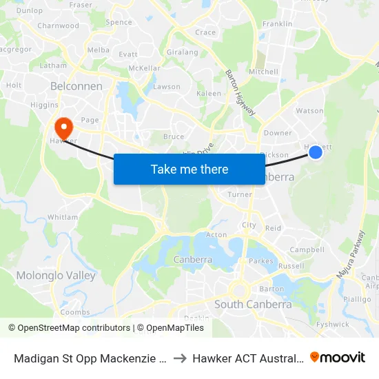 Madigan St Opp Mackenzie St to Hawker ACT Australia map