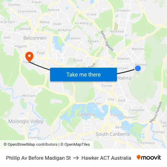 Phillip Av Before Madigan St to Hawker ACT Australia map