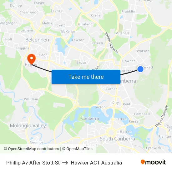 Phillip Av After Stott St to Hawker ACT Australia map