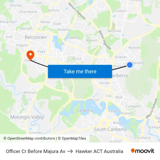 Officer Cr Before Majura Av to Hawker ACT Australia map