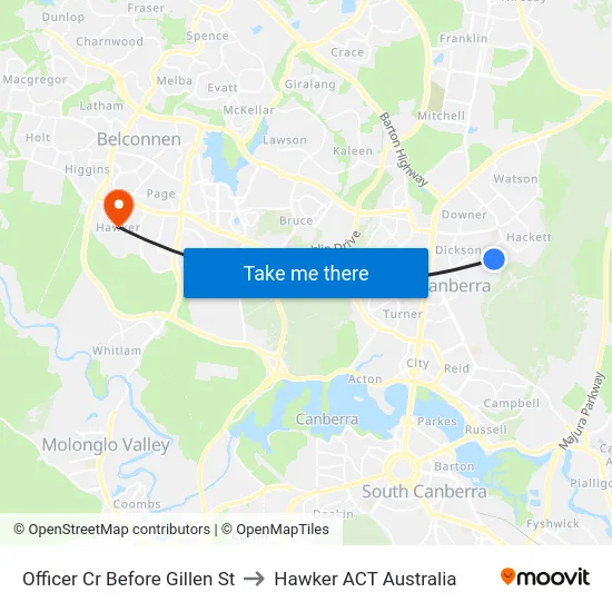 Officer Cr Before Gillen St to Hawker ACT Australia map