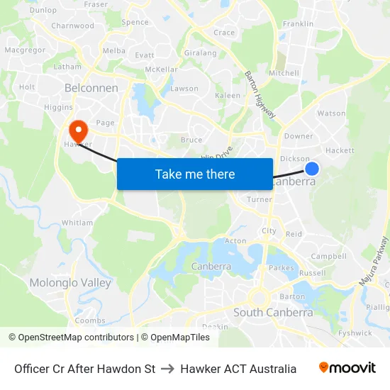 Officer Cr After Hawdon St to Hawker ACT Australia map