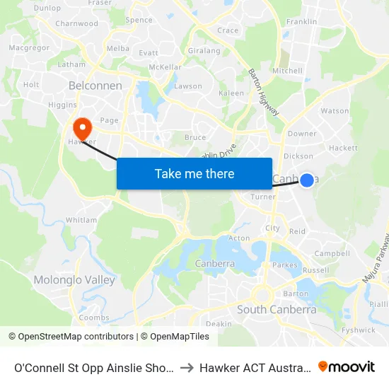 O'Connell St Opp Ainslie Shops to Hawker ACT Australia map