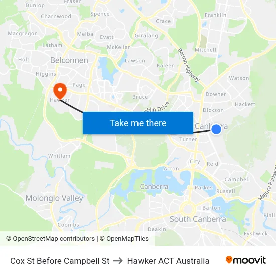 Cox St Before Campbell St to Hawker ACT Australia map